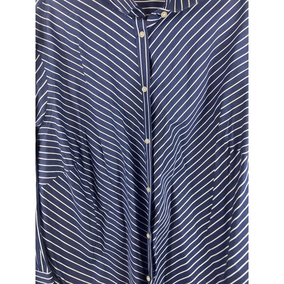 Lauren Ralph Lauren Diagonal Stripe Button Up Navy White Office Career Size 3X - Picture 2 of 7